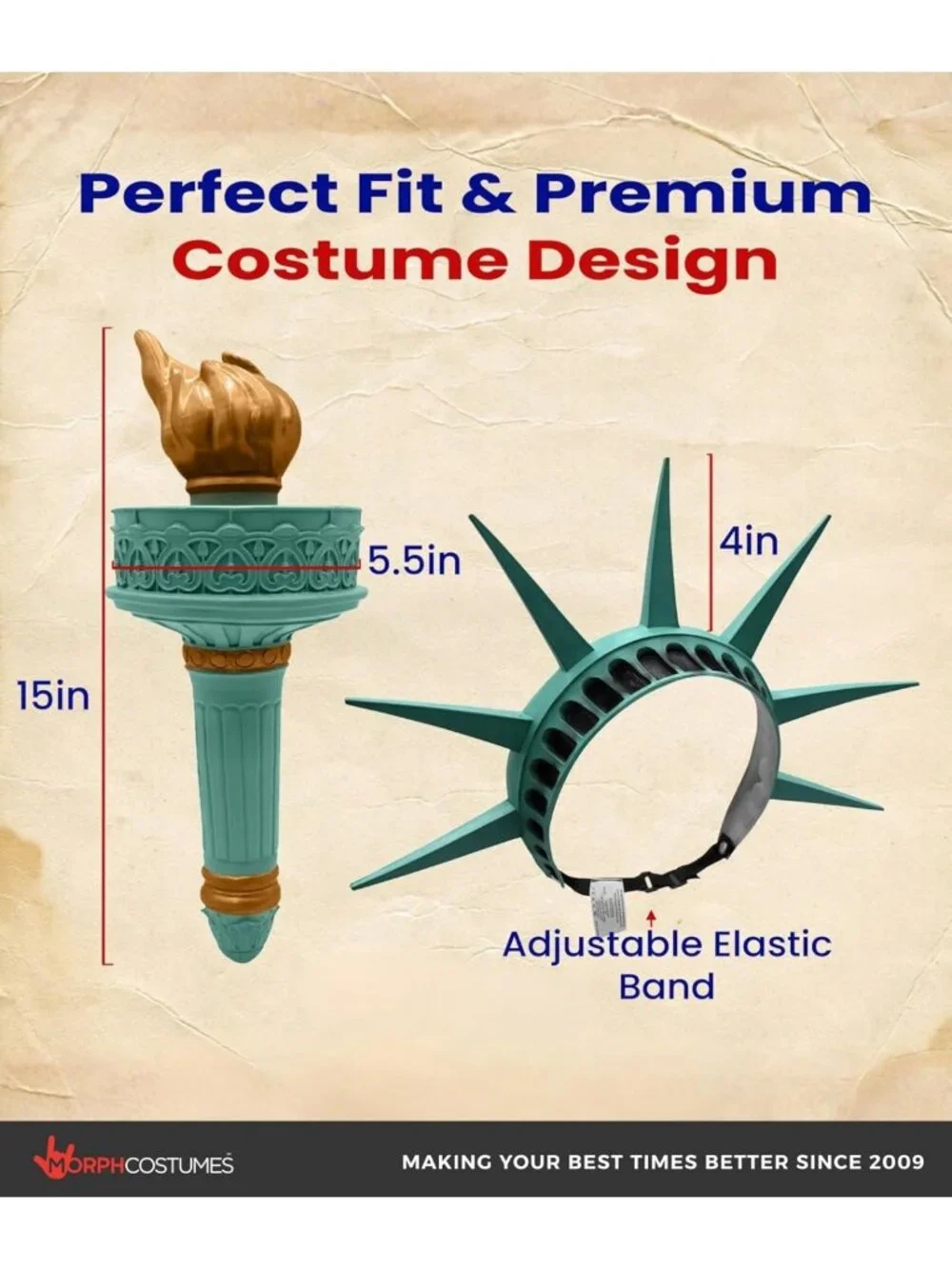 Statue of Liberty Crown & Torch Set - Green Costume Accessory for Parties